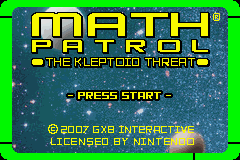 Math Patrol: The Kleptoid Threat title screen for GameBoy Advance